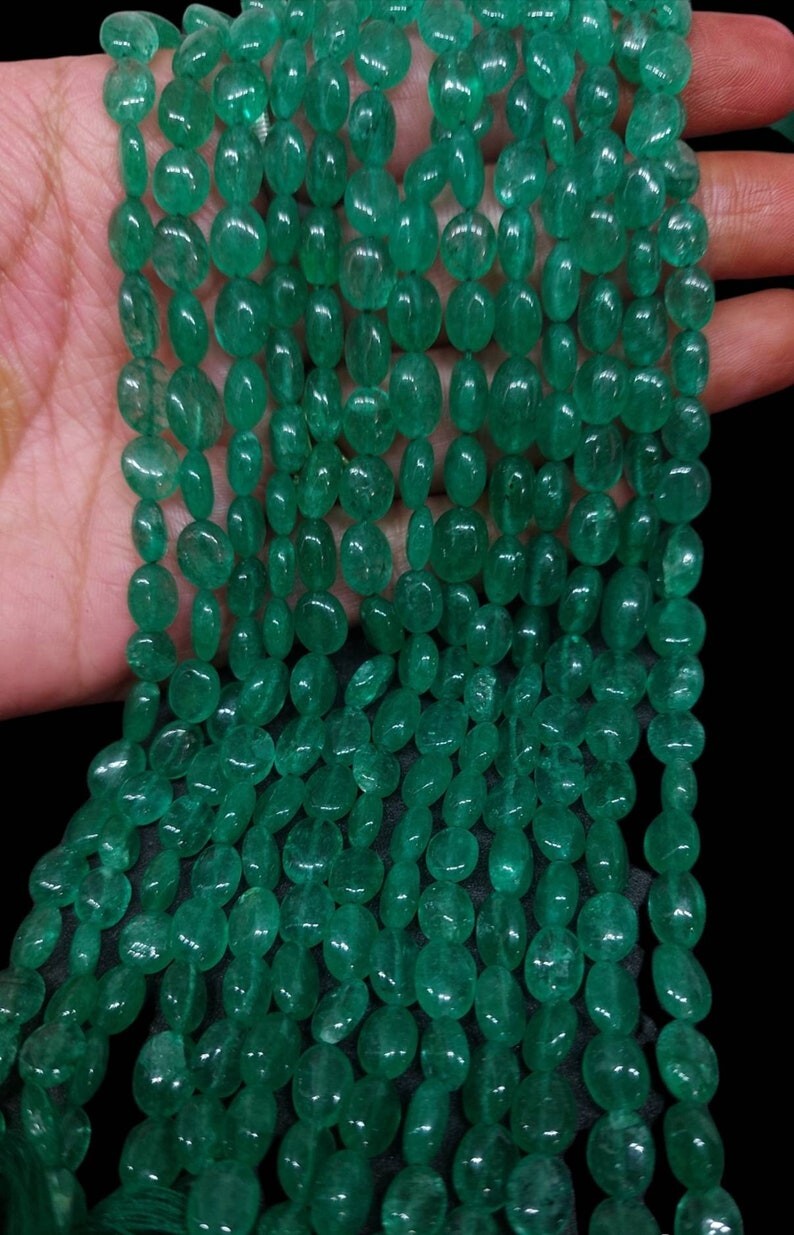 Natural Russian Emerald Smooth Oval Shape Gemstone Beads 12″ For Jewelry Making