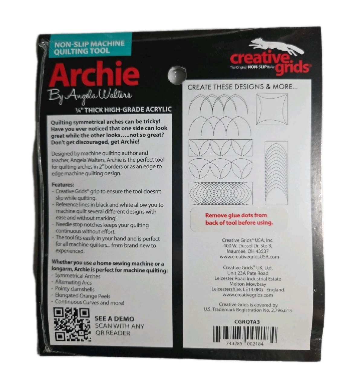 Creative Grids Machine Quilting Tool – Archie – By Angela Walters (CGRQTA3)