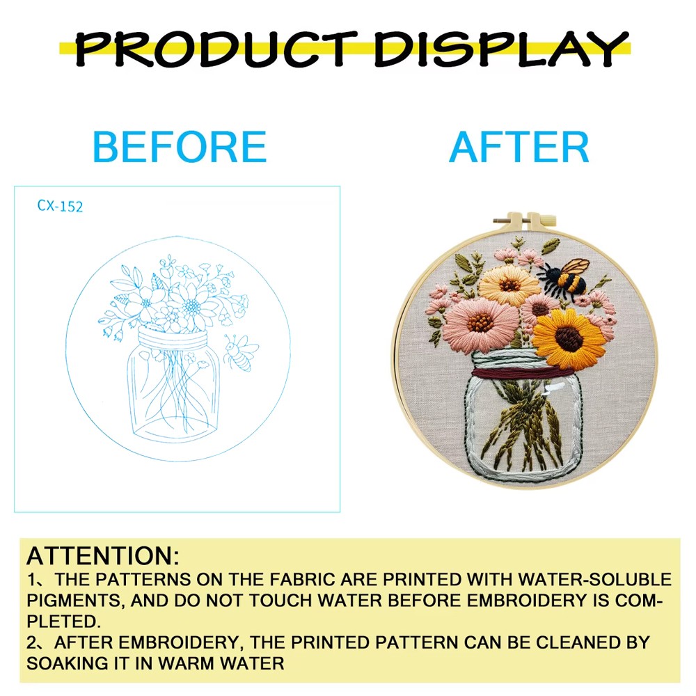 2 Sets Embroidery Starter Kit for Beginners Cross Stitch Stamped DIY Decor APD