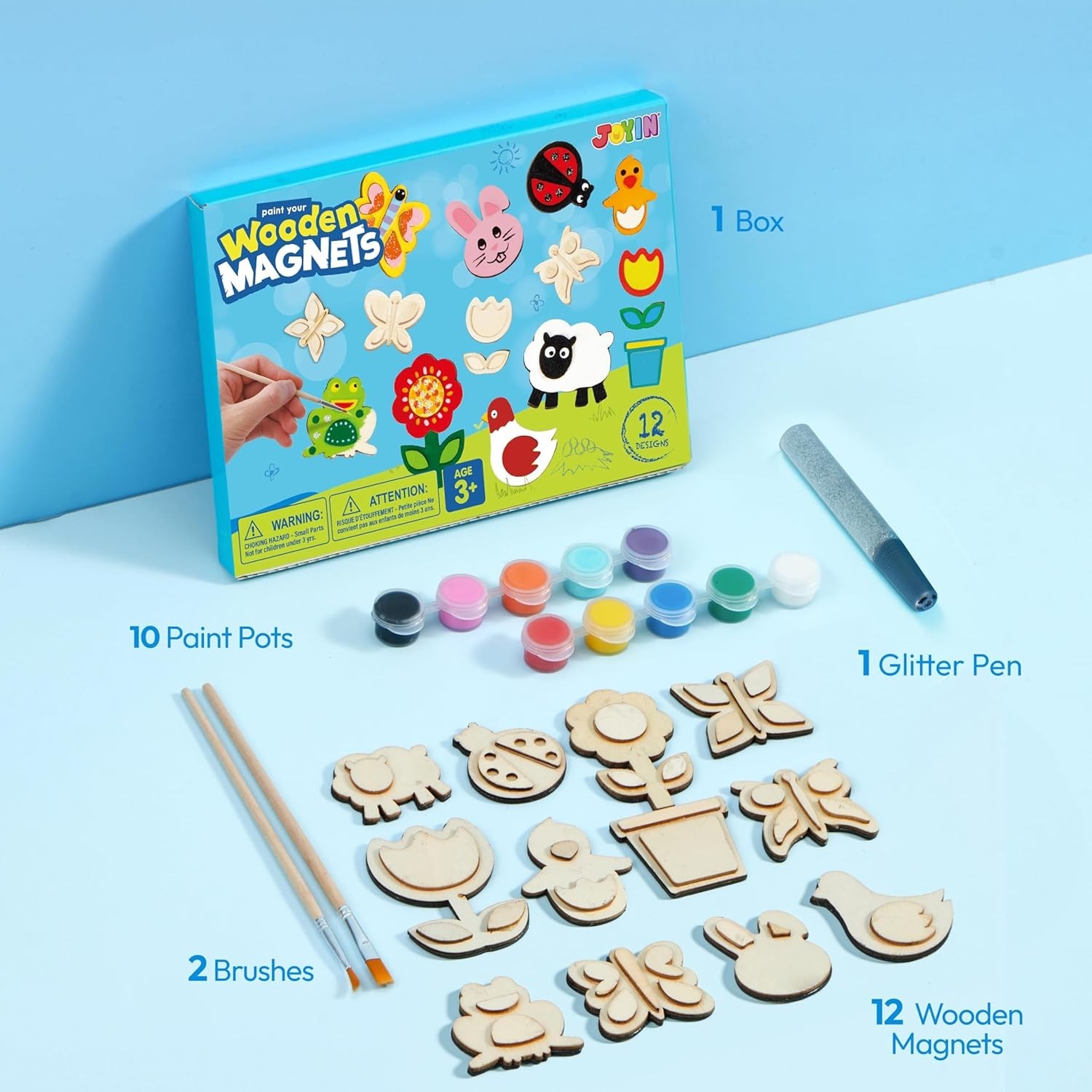 Non-Toxic 12-Piece Wooden Magnet Creativity Kit – Perfect for Kids’ Parties
