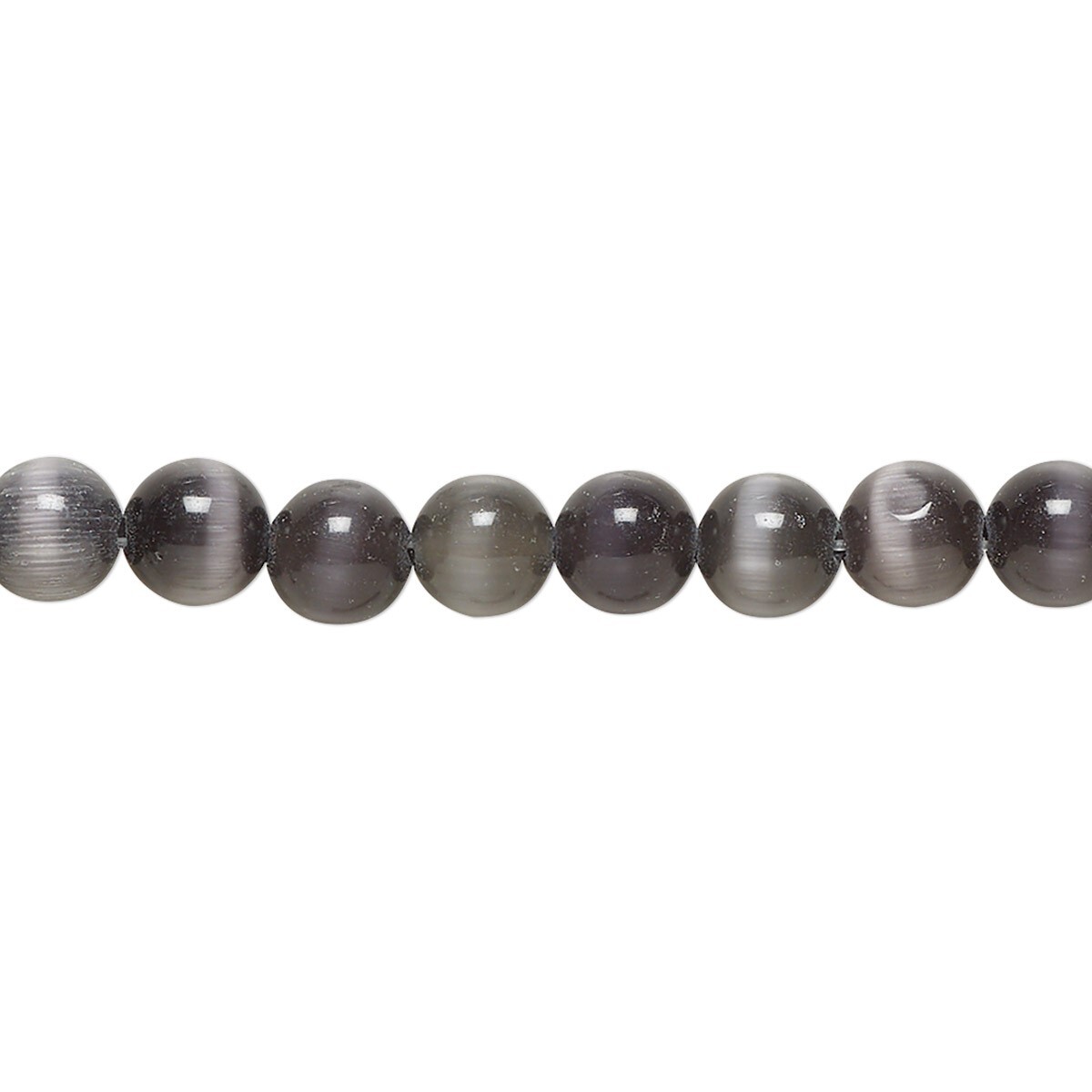Bead, Black Cat’s Eye Fiber Optic Glass 6mm Round Grade A 1 Std(67)