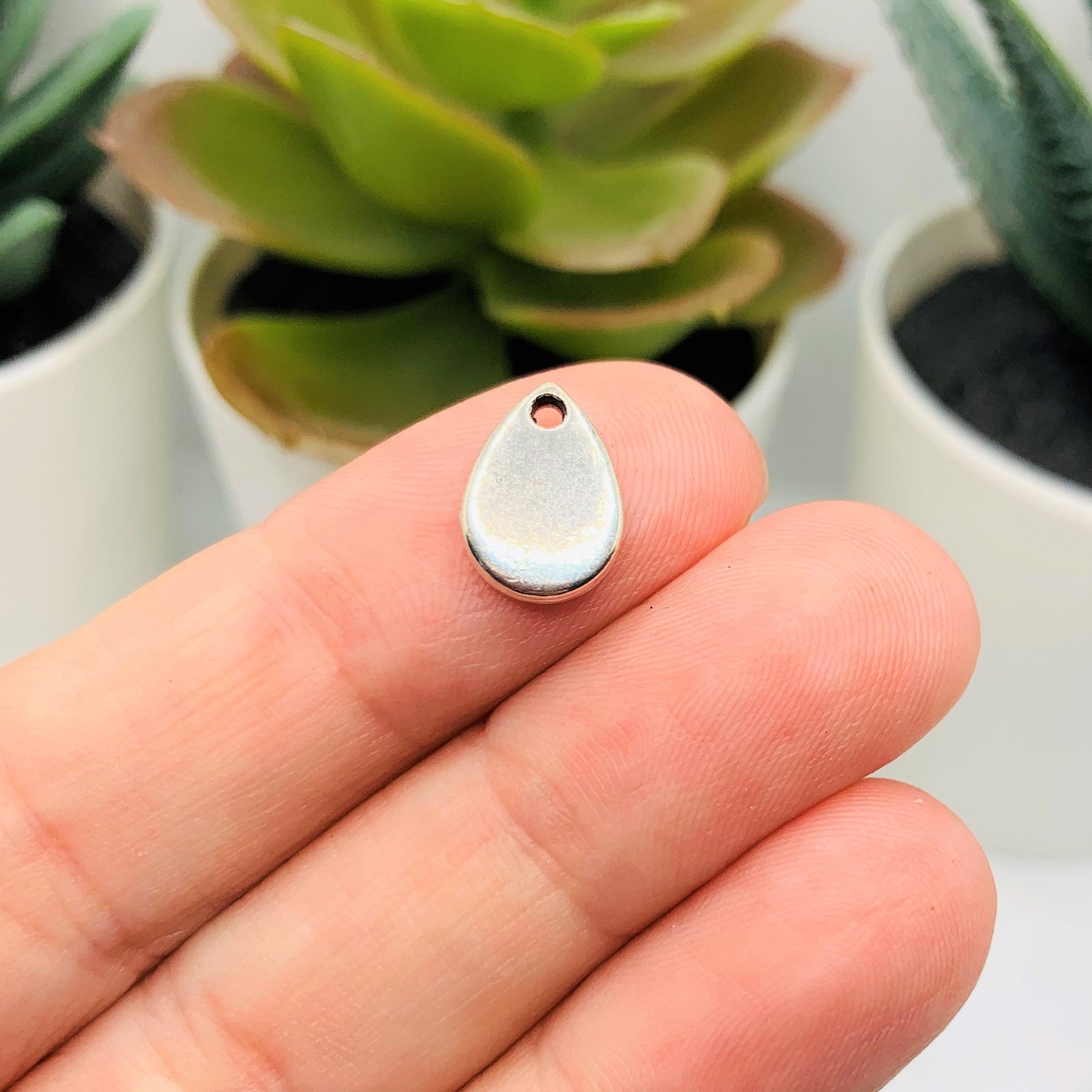 Small Antique Silver Waterdrop Embellishments, 11x8mm – US Seller