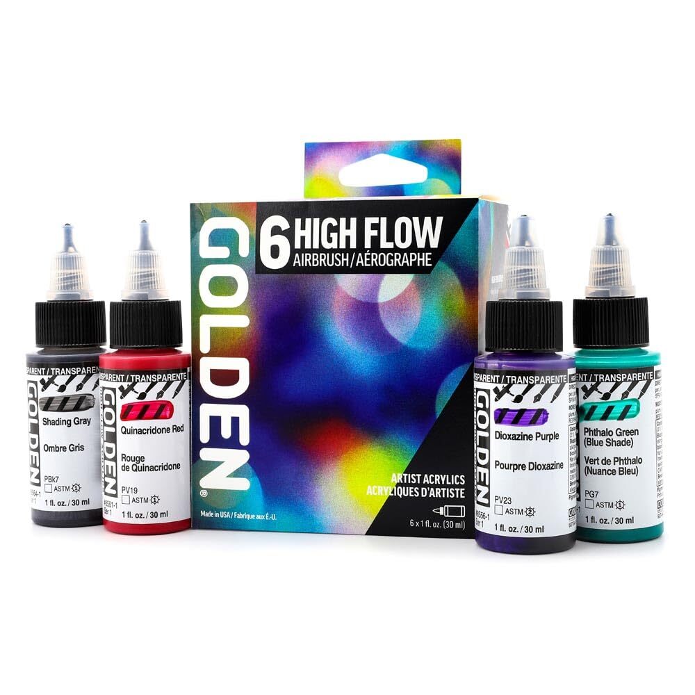 High Flow Acrylics by GOLDEN High Flow Airbrush Set 6 Colors Professional Acr…
