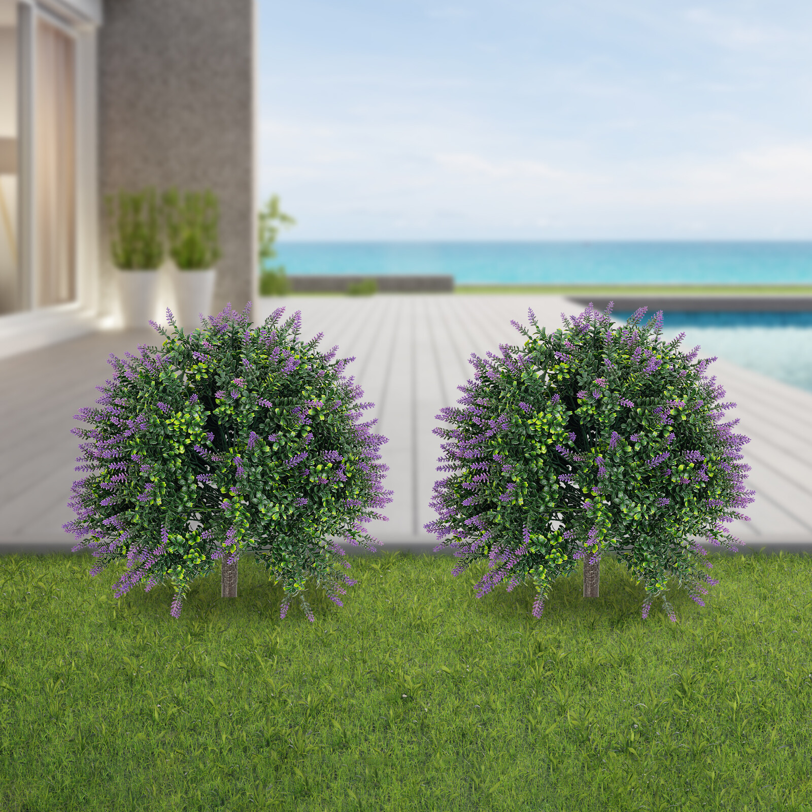 2 Pack Artificial Lavender Plants Outdoor Indoor Fake Flowers with Ground Spikes