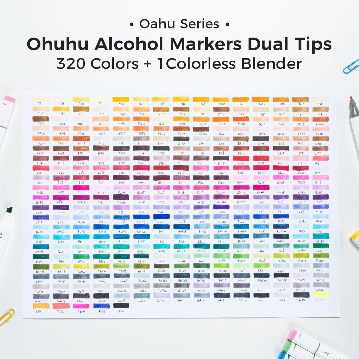 Ohuhu 320 Colors- Chisel & Fine Double Tipped Alcohol Art Markers Refillable Ink