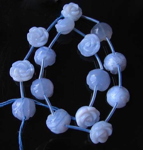Blue Lace Agate Rose Flower Bead | 10×9-12x9mm | Lavender | Rose | 1 Bead |