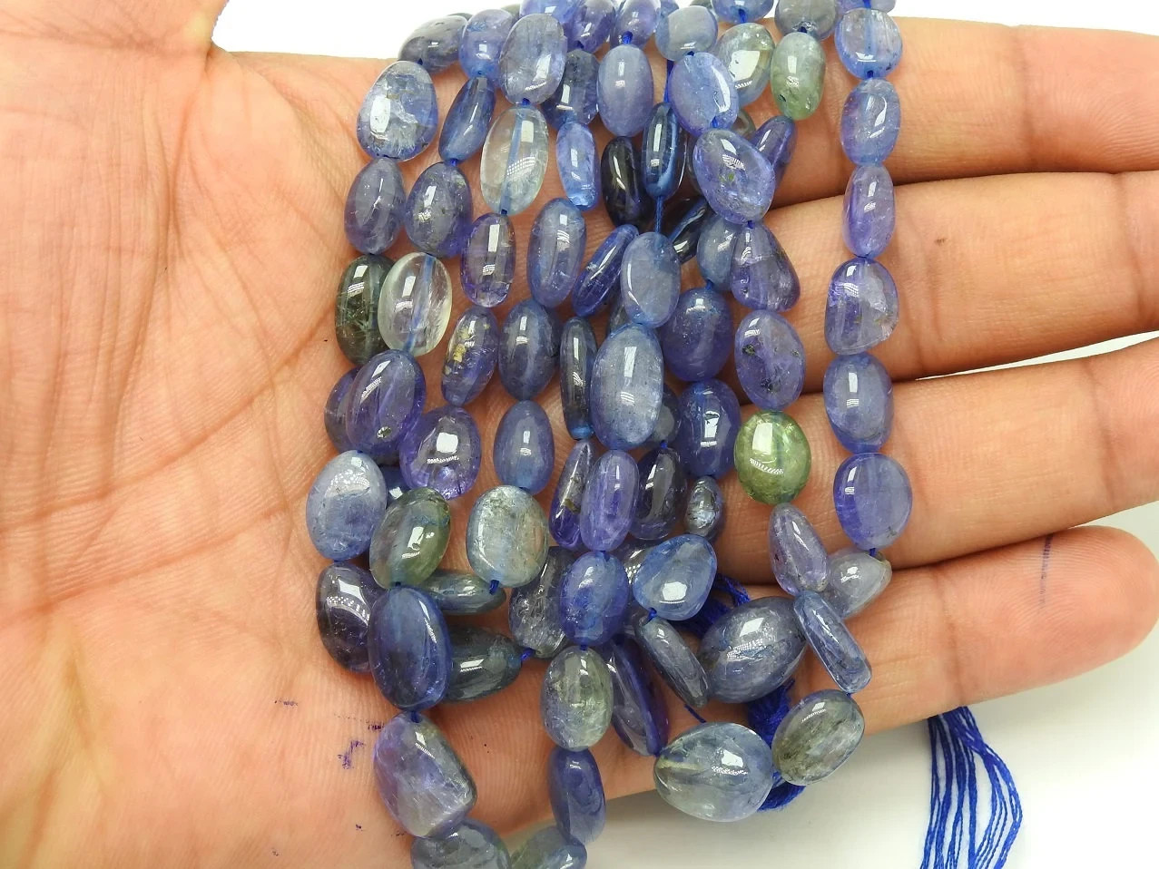 Natural Blue Tanzanite Smooth Tumble Nugget Oval Beads 8″ Strand 12x9mm-9x7mm