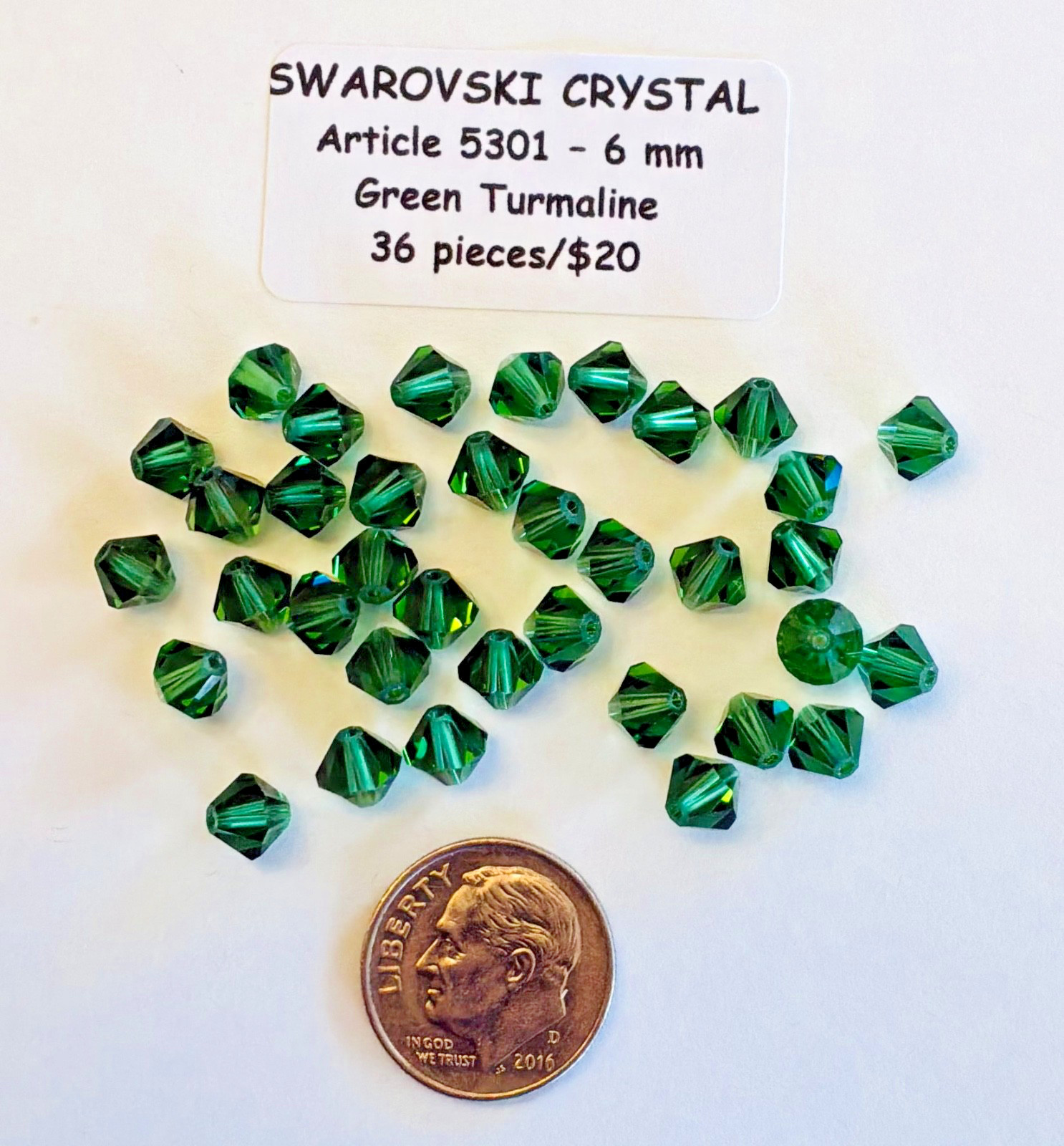 Swarovski® Bicone Beads #5301 – 6mm – GREEN TURMALINE – 36 Pieces