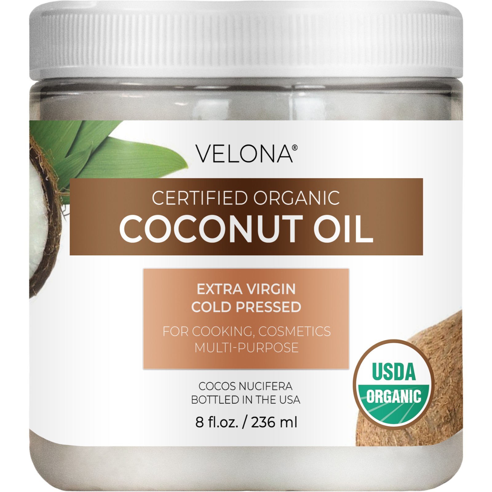 Velona USDA Certified Organic Coconut Oil Extra Virgin 2oz – 7lb Cold Pressed