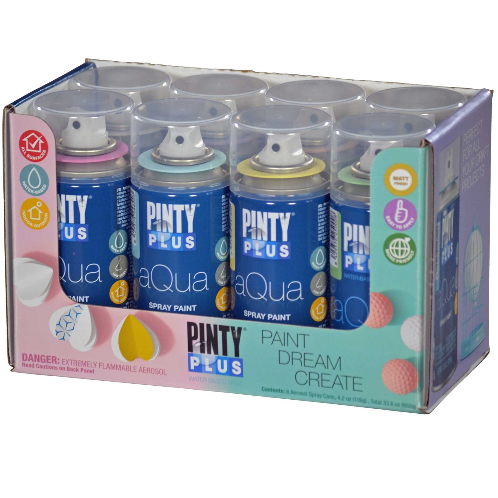 Aqua Mini Spray Paint – Art Set of 8 Water Based 4.2oz Cans. Ultra Matte Fini…