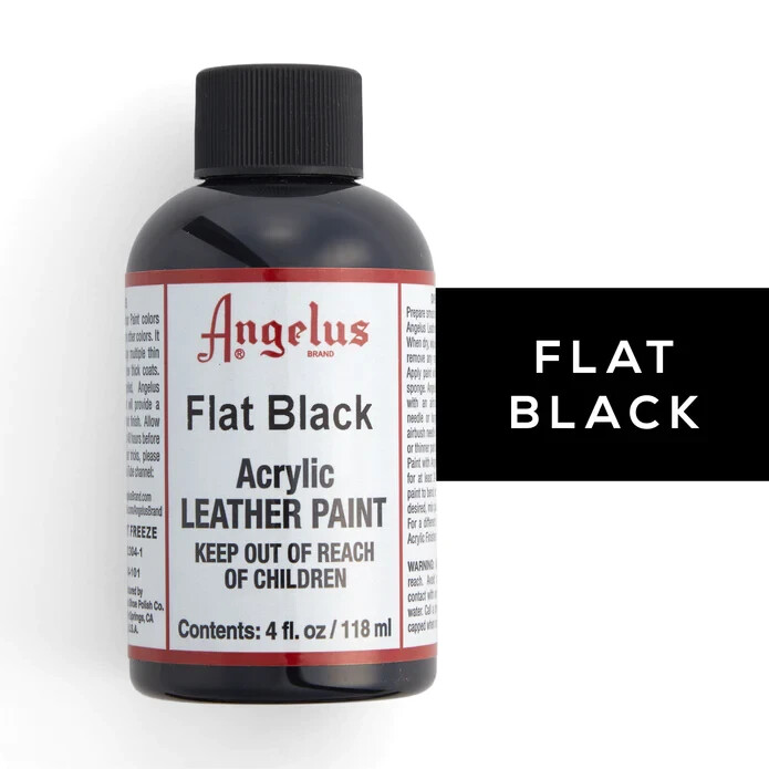 Angelus Brand Acrylic Leather Paint Waterproof – Color Flat Black 4 fl.oz/118ml.