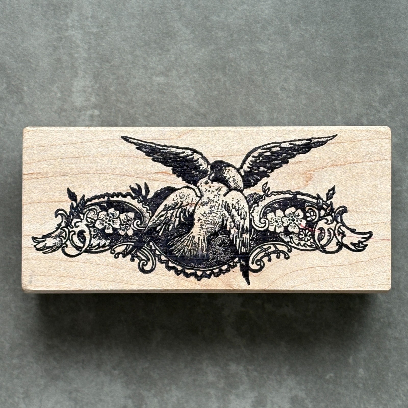 Magenta Victorian Calling Card Art Rubber Stamp Doves Scrollwork Junk Journal
