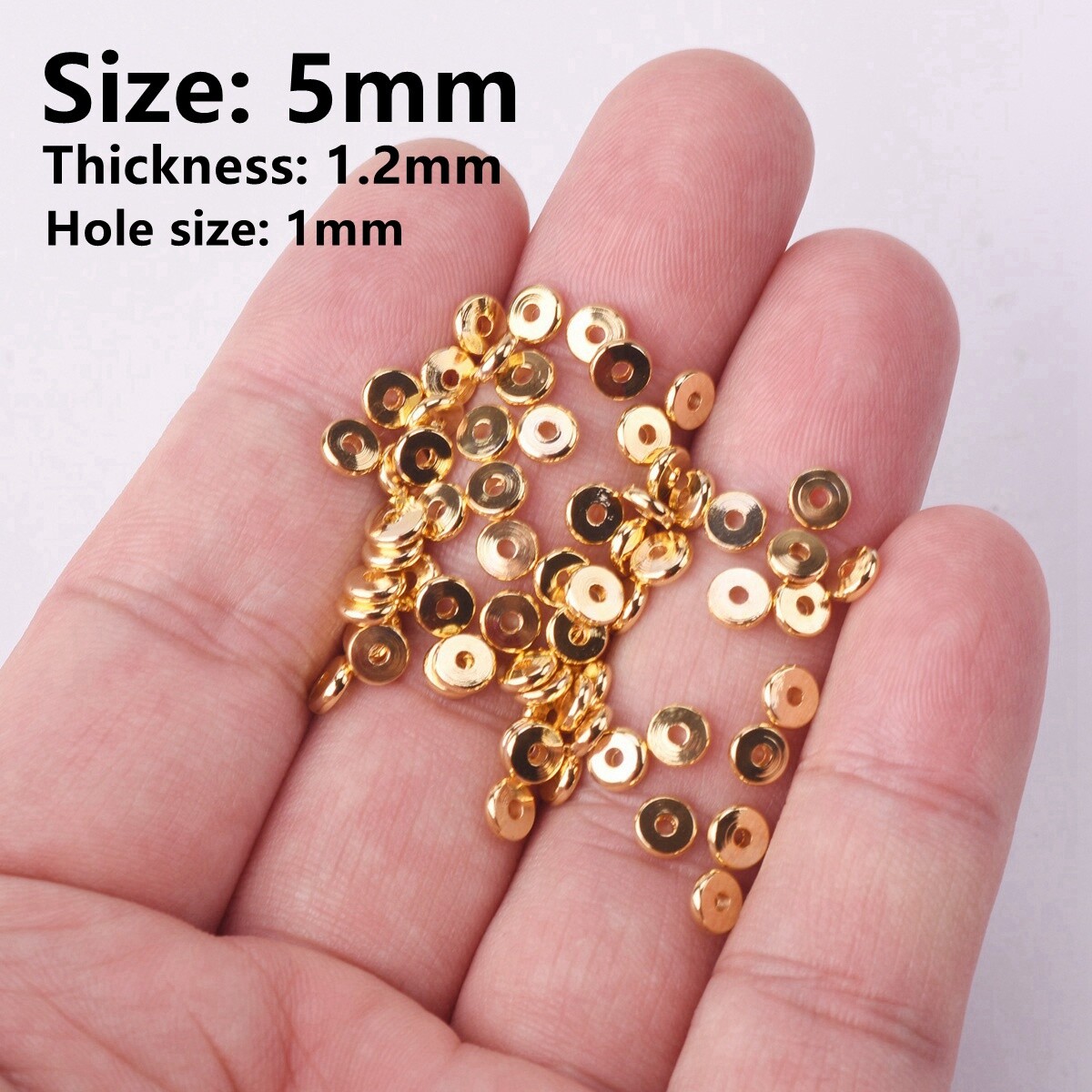 Flat Gold/Silver/Rose Gold Round 4/5/6/7/8/10/12/14mm Brass Metal Loose Beads
