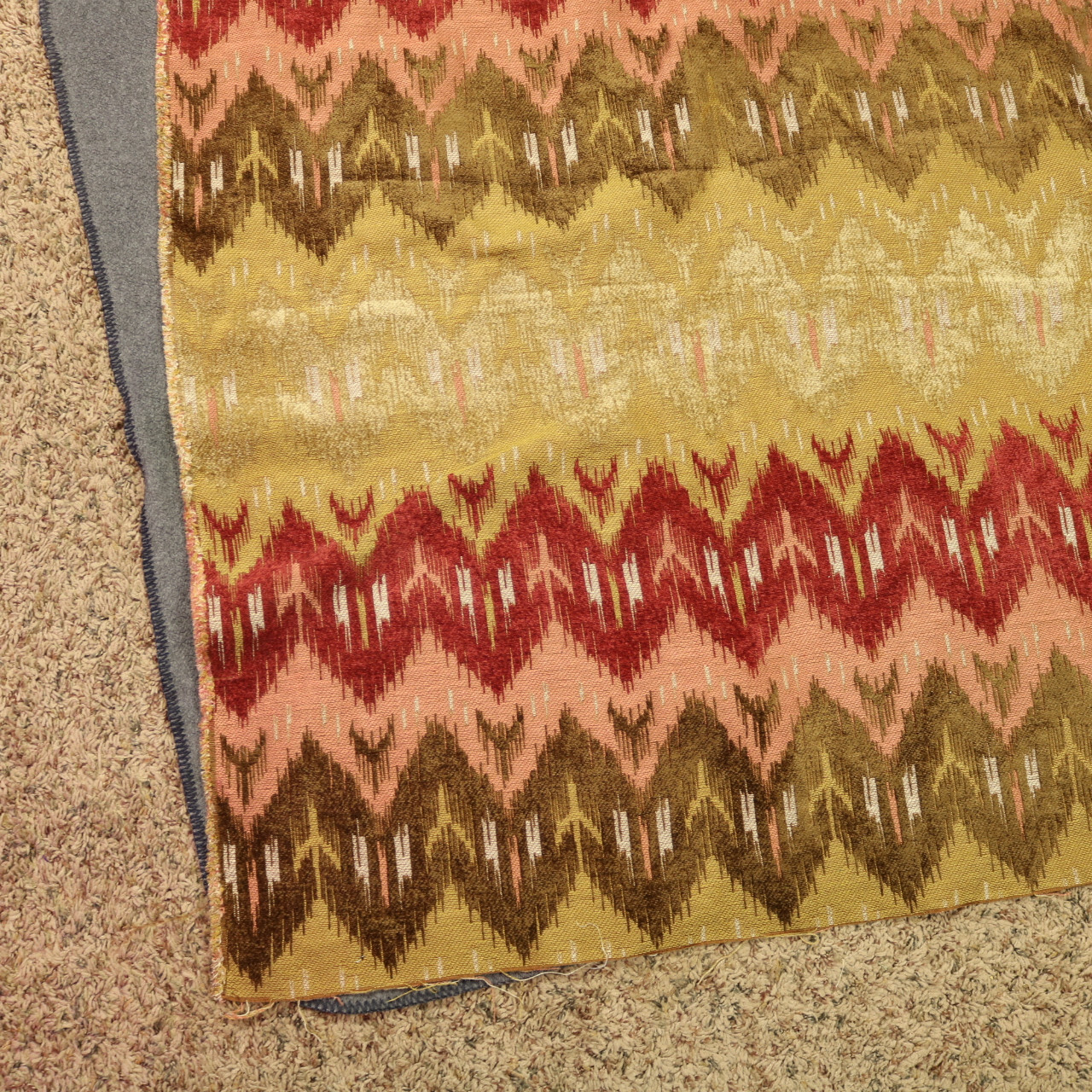 Geometric Earth Tone Chevron Striped Upholster Fabric Red Green Gold 56″x56″