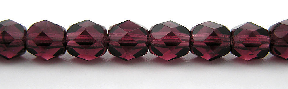 Czech Fire Polished Round Faceted Glass Beads in Deep Violet, 16” strand, purple