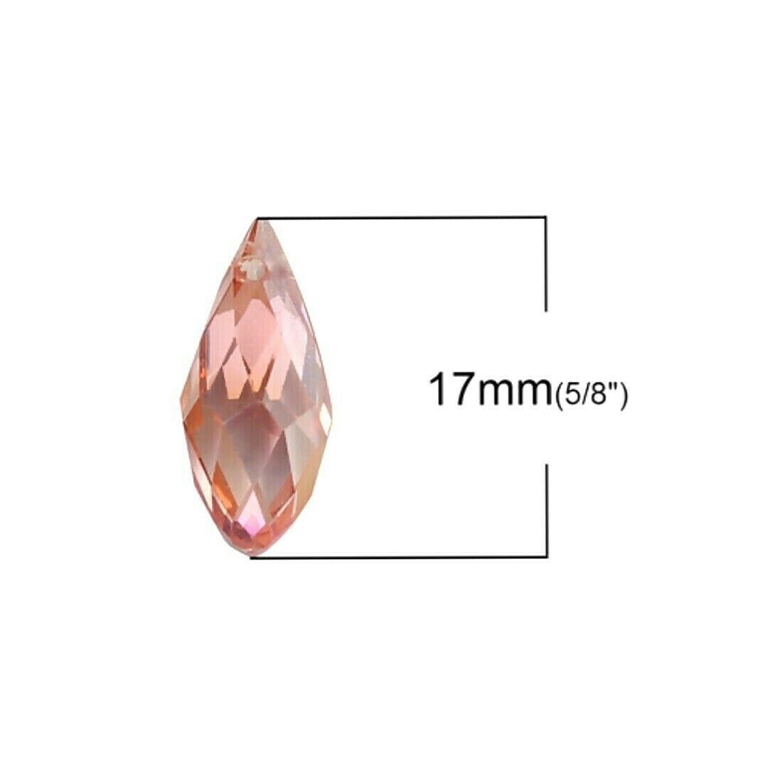 10 Briolette Celestial Pink AB Crystal Faceted 17mm Tapered Teardrop Drop Beads