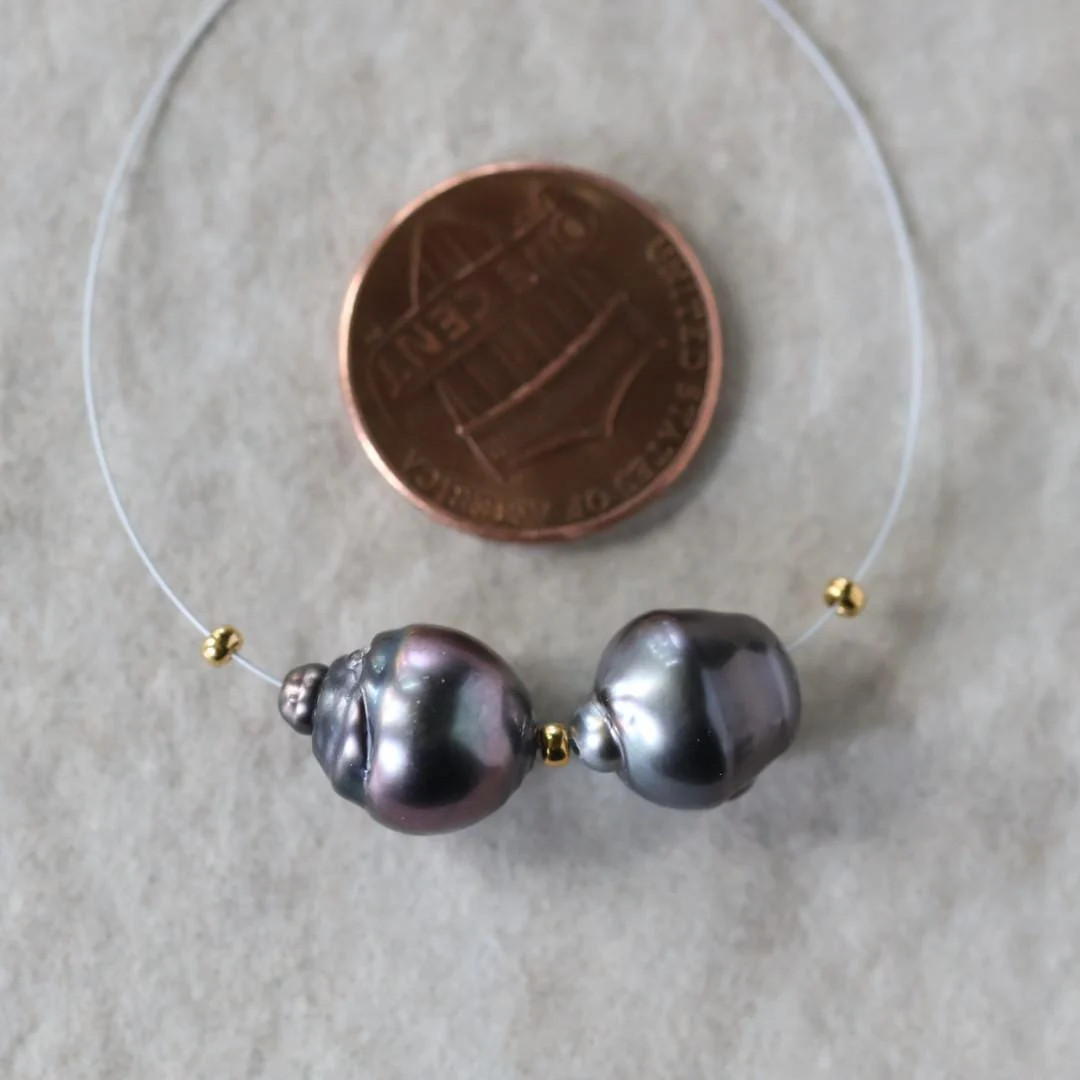 Genuine Gray Tahitian Pearl Beads 10mm Baroque Organic 2 PCs