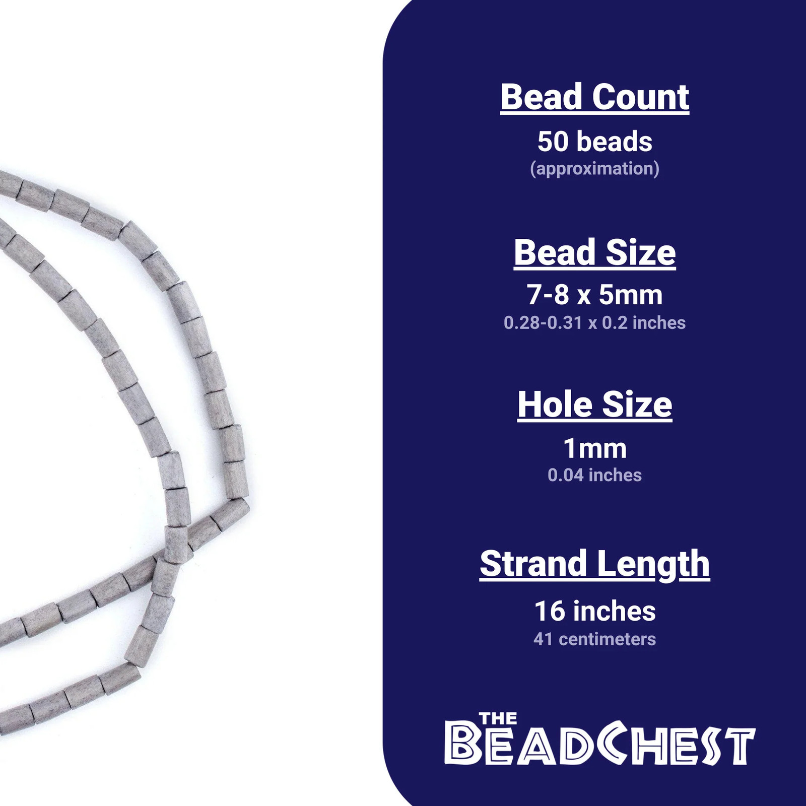 Grey Tube Natural Wood Beads 7x5mm 16 Inch Strand