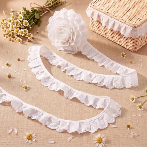 White Cotton Ruffled Eyelet Trim 10 Yards for Sewing Crafts Bridal Decor
