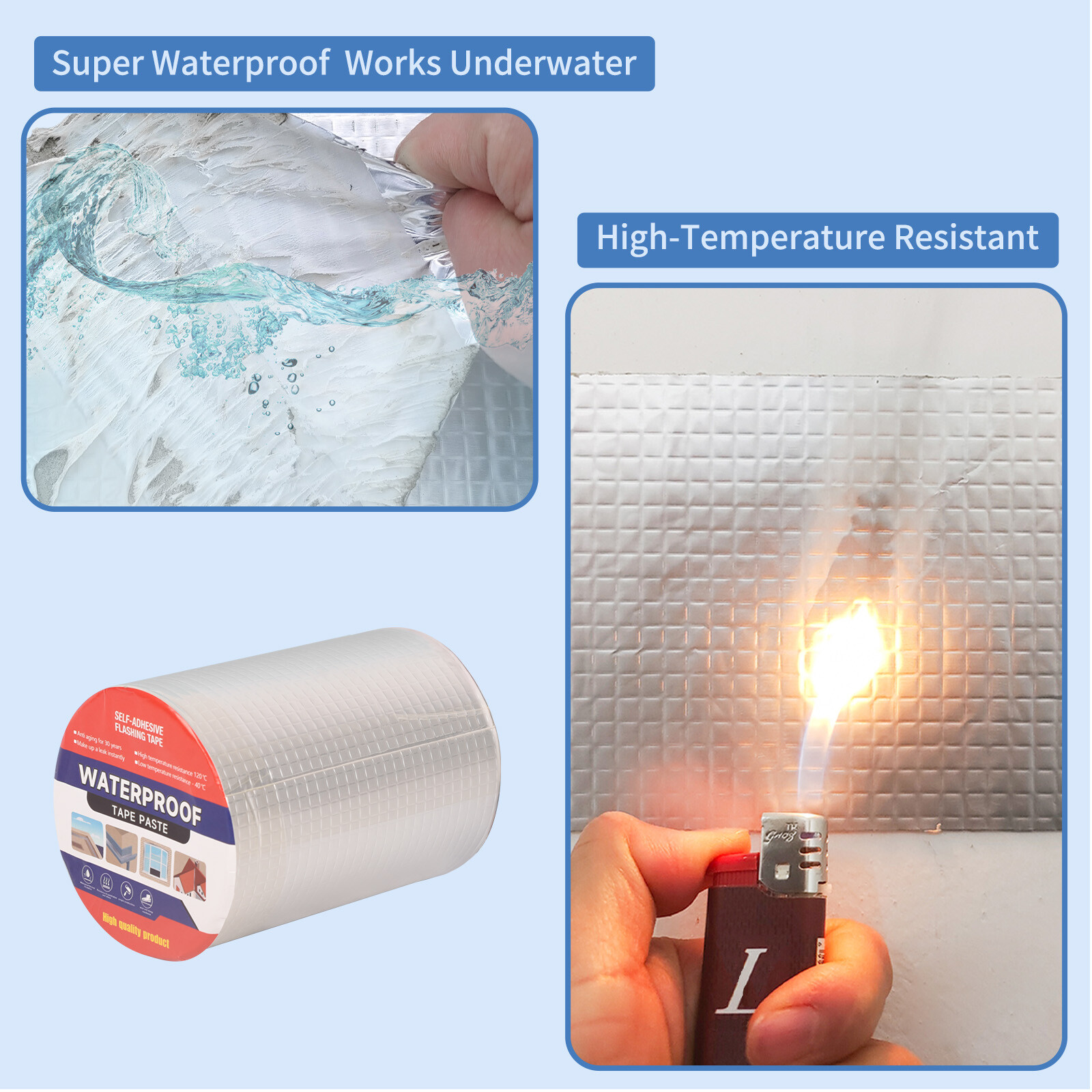 Waterproof Tape Aluminum Butyl Tape w/Adhesive for Leak Repair Roof Patching