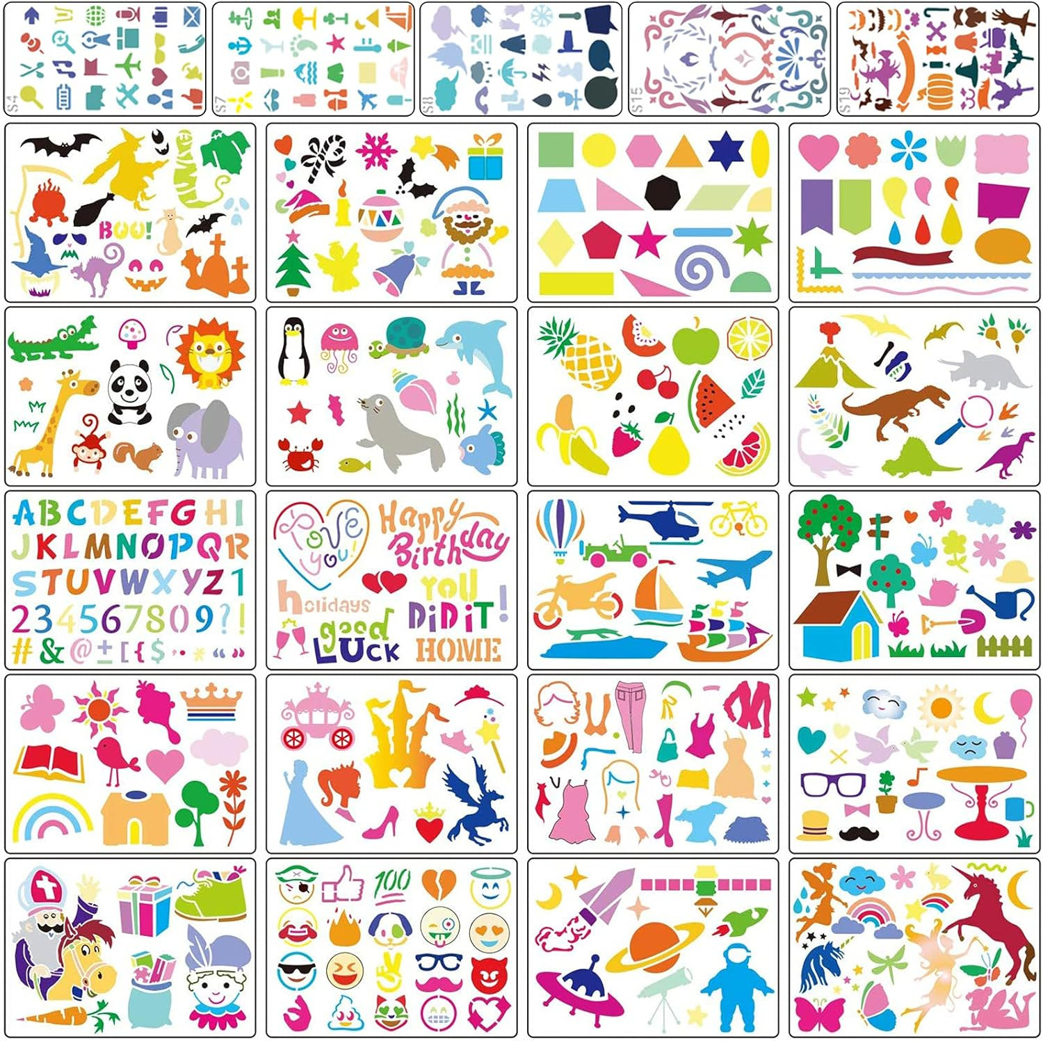 Stencil Drawing Kit for Kids, 25 Pcs Plastic Drawing Stencils with 400+ Shapes,