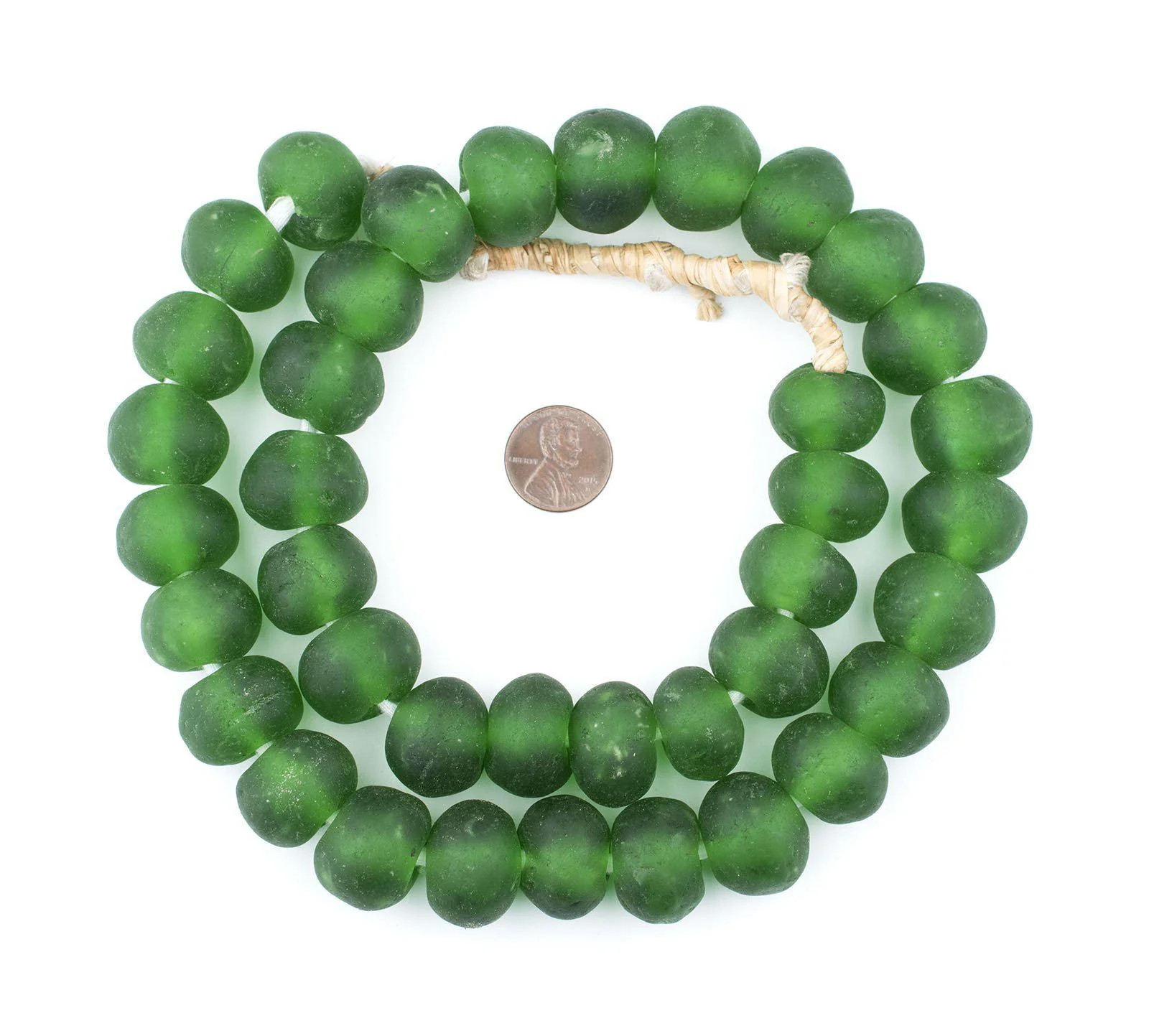 Jumbo Green Recycled Glass Beads 24mm Ghana African Sea Glass Round Large Hole