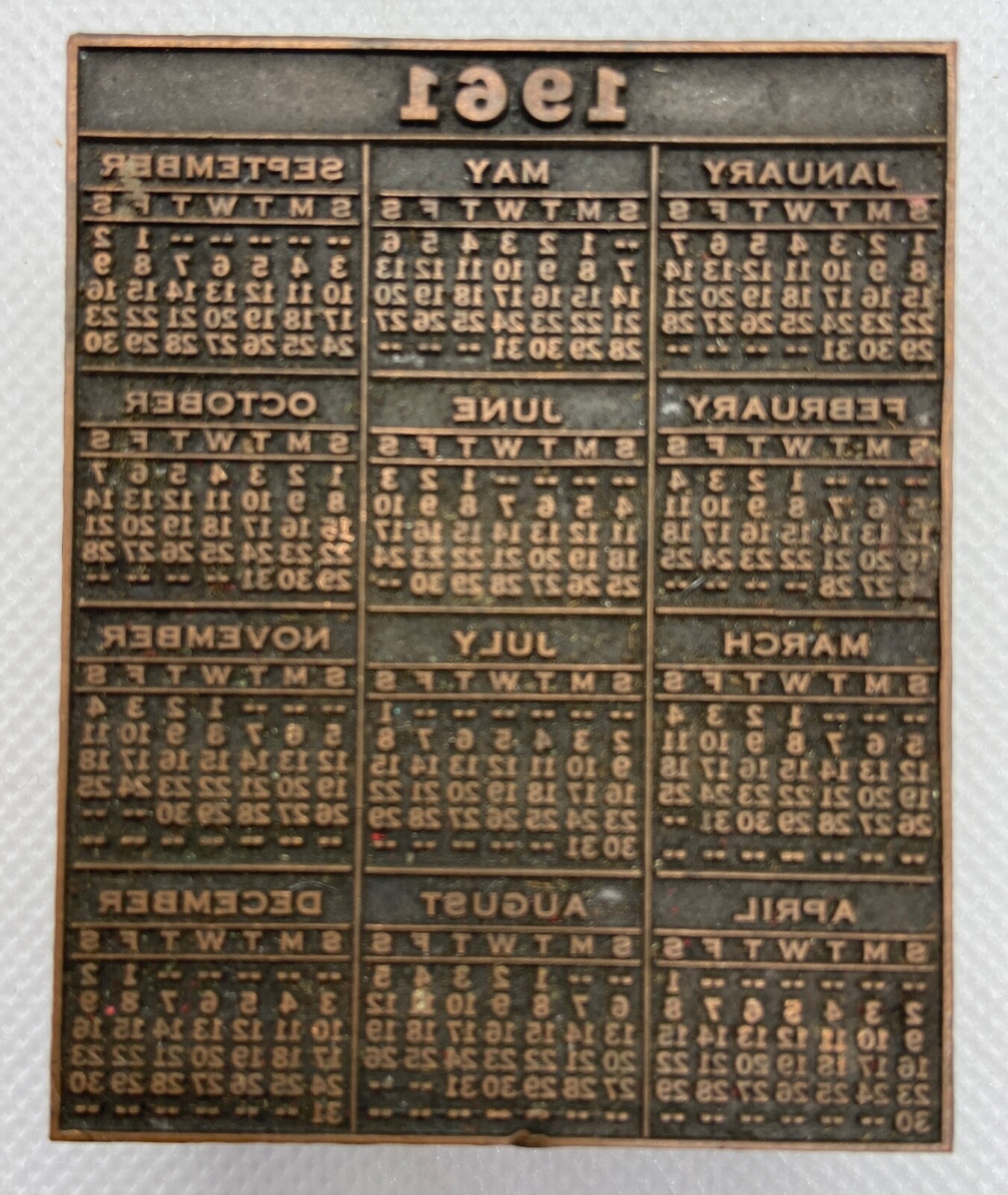 3 Old Block Stamps Calendars 2-Month 1- Year 1961 Vintage Collectible Metal Wood