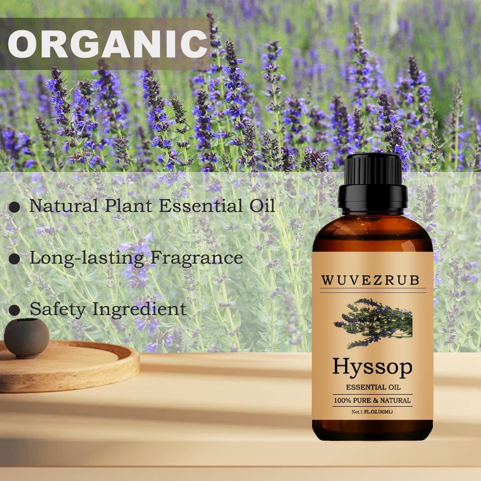 Wuvezrub Pure Hyssop Essential Oil, 30mL for Diffuser & 1 Fl Oz (Pack of 1)