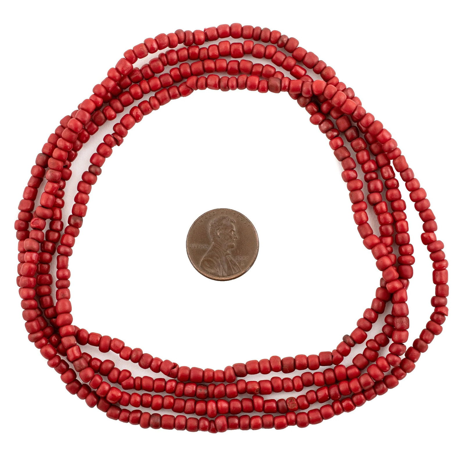 Red Java Glass Seed Beads 4mm, 48 Inch Strand Indonesia