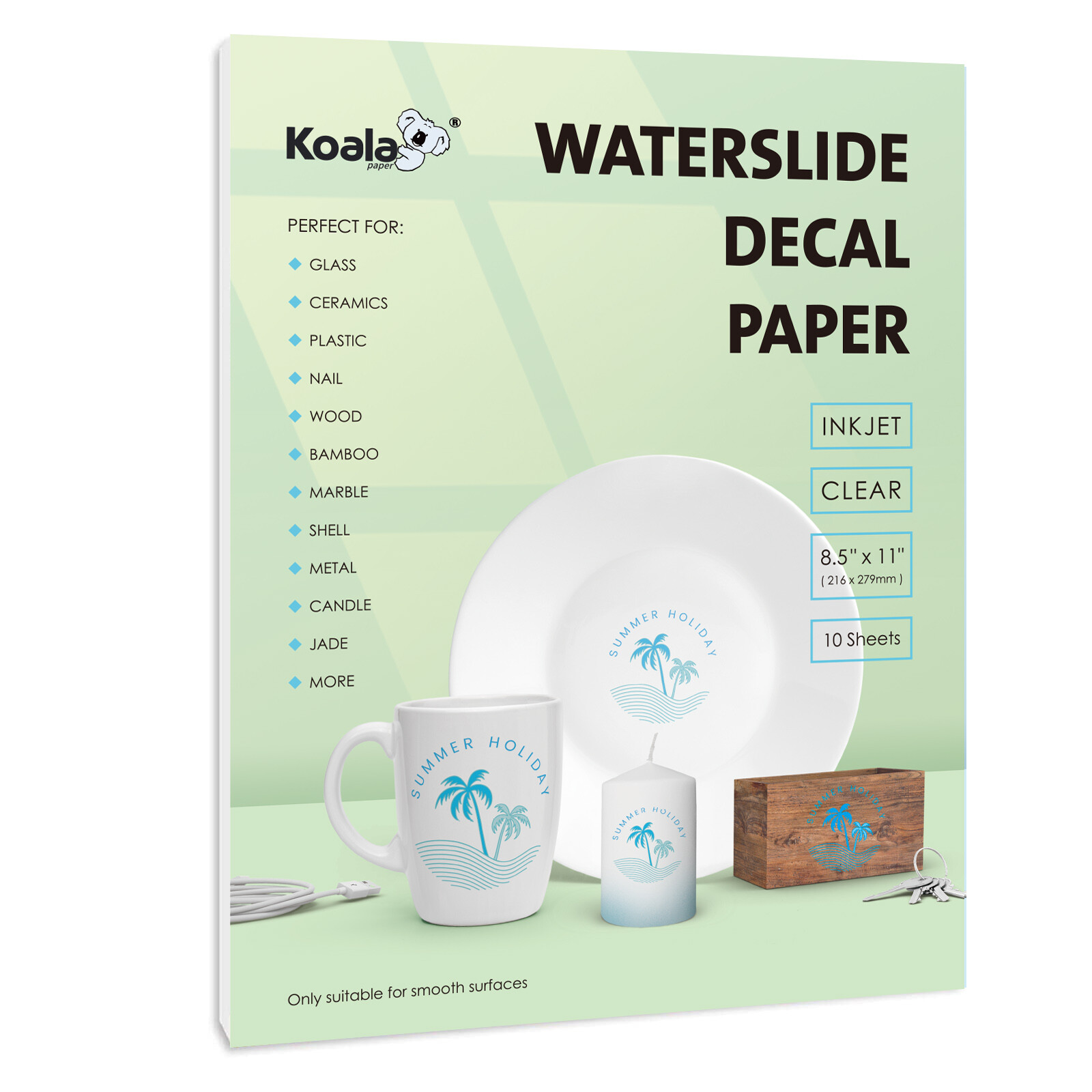 Koala Inkjet Waterslide Decal Paper CLEAR 8.5×11 10 Sheets Water Slide Transfer