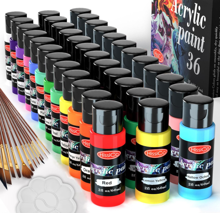 Acrylic Paint Set of 36 Colors 2fl oz 60ml Bottles, Non Toxic 36 Colors Acrylic
