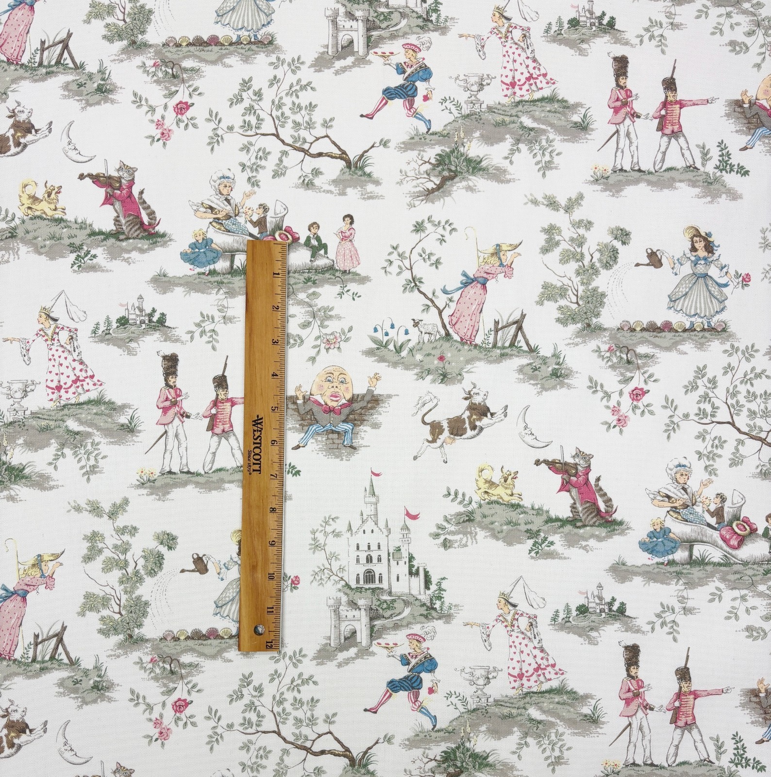 COVINGTON OVER THE MOON WHITE NURSERY RHYMES TOILE MULTIUSE FABRIC BY YARD 54″W