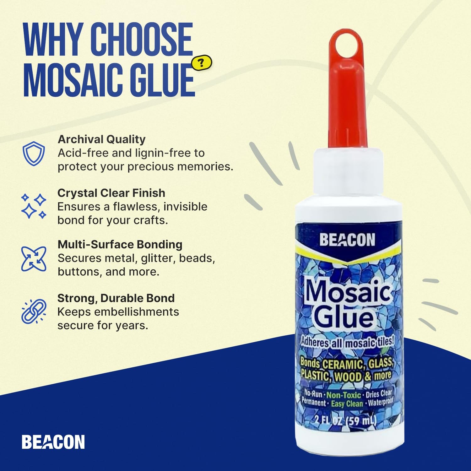 Mosaic Glue – Non-& Water Resistant, Ideal for All Tiles & Surfaces, 2-Ounce