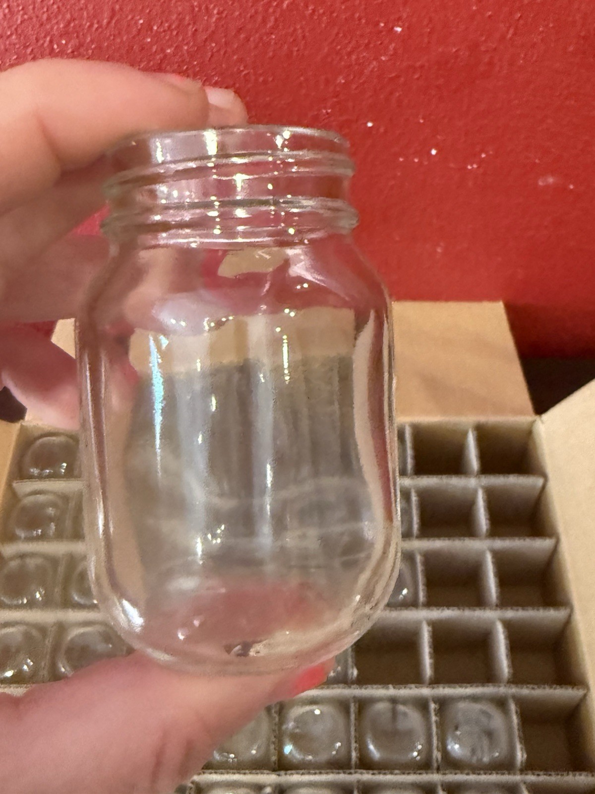 Mini Mason Jars- 50 ml glass bottles; New Open Box Lot Of 38; 3” Tall