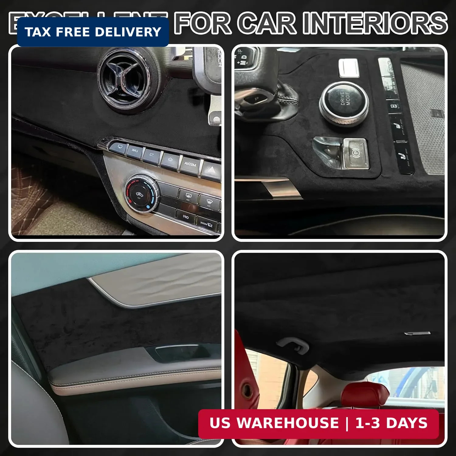 Arespark Black Suede Fabric Wrap, Self-Adhesive Car Interior Sticker, Stretchabl