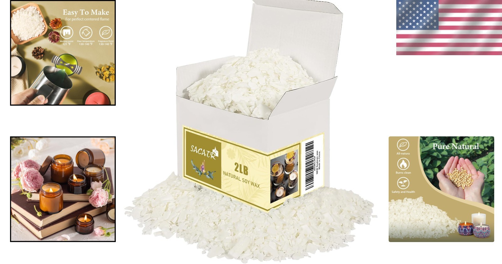 2LB 100% Pure Soy Wax for Candle Making | Natural, No Additives, Kid-Friendly