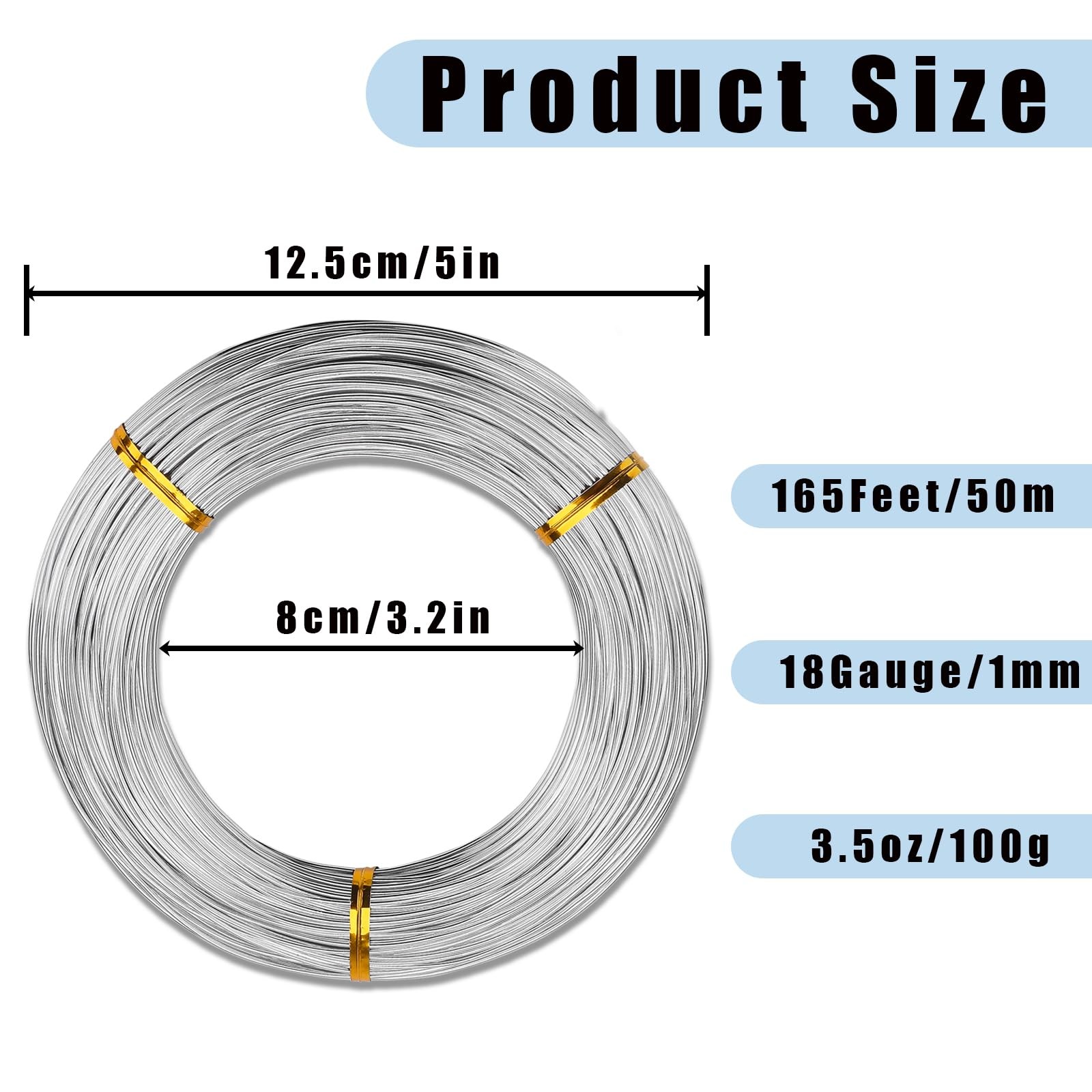 18 Gauge Aluminum Wire,165 Feet Silver Craft Wire for 18 Gauge,