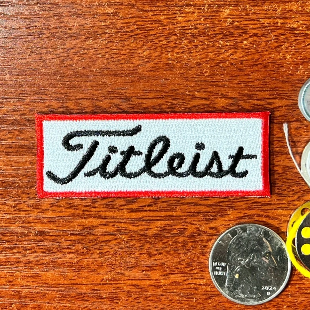 Titleist Golf Fan Patch Sports White Black Red Embroidered Iron On Badge 1×2.75″