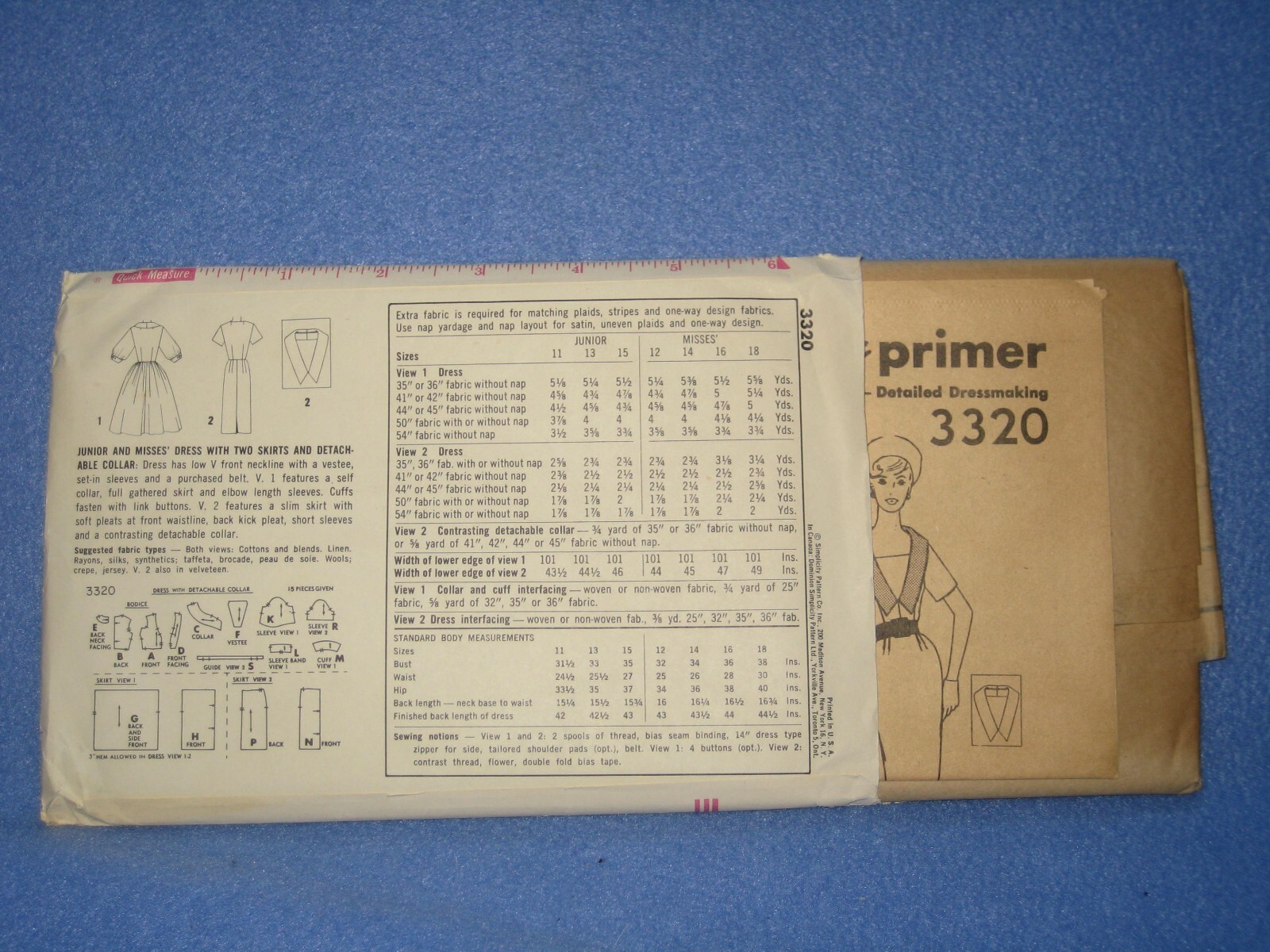 Vintage Simplicity 3320 Misses Dress Size 12 Bust 32 Waist 25 Full Straight Skrt