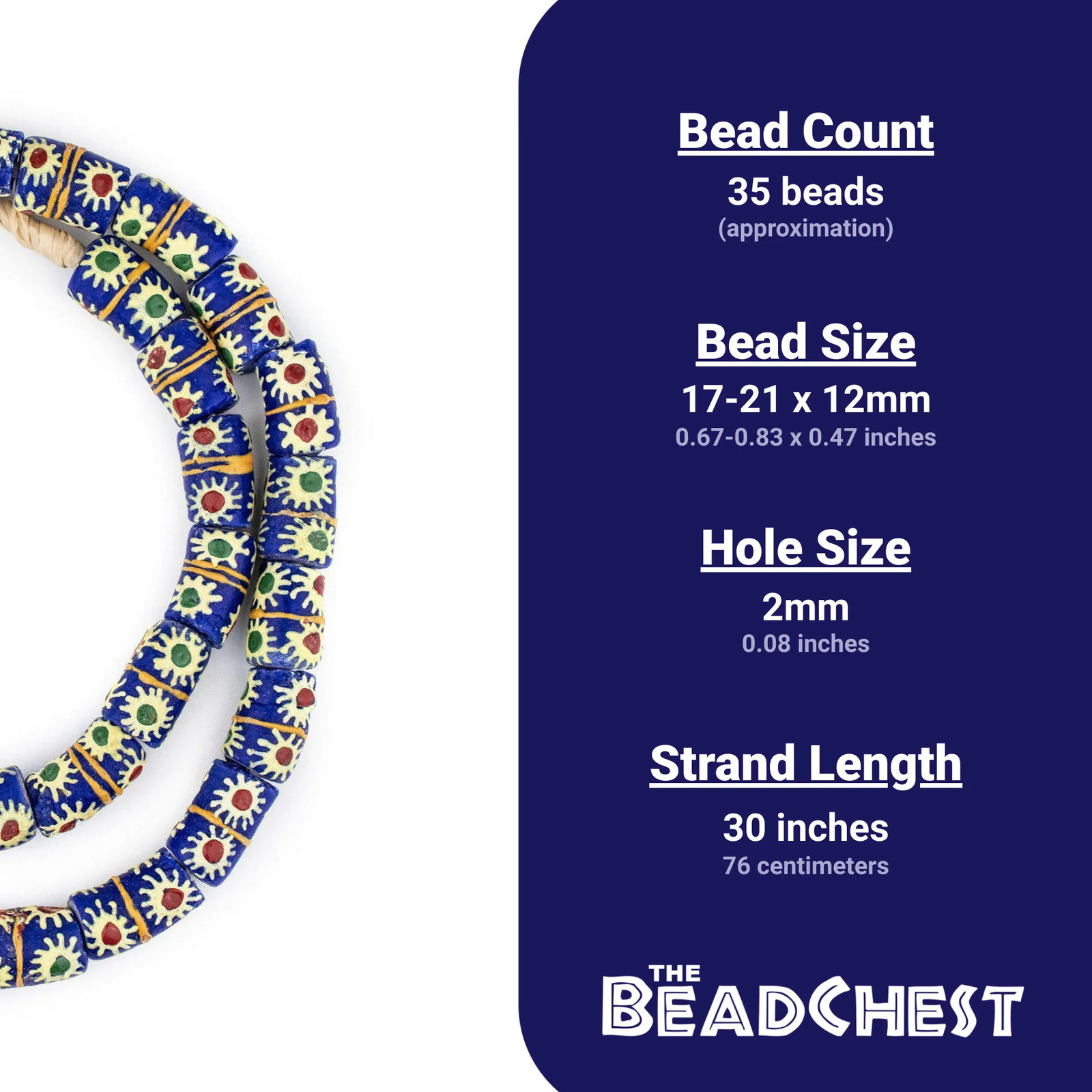 Southwest Style Cylindrical Krobo Beads 12mm Ghana African Multicolor Cylinder