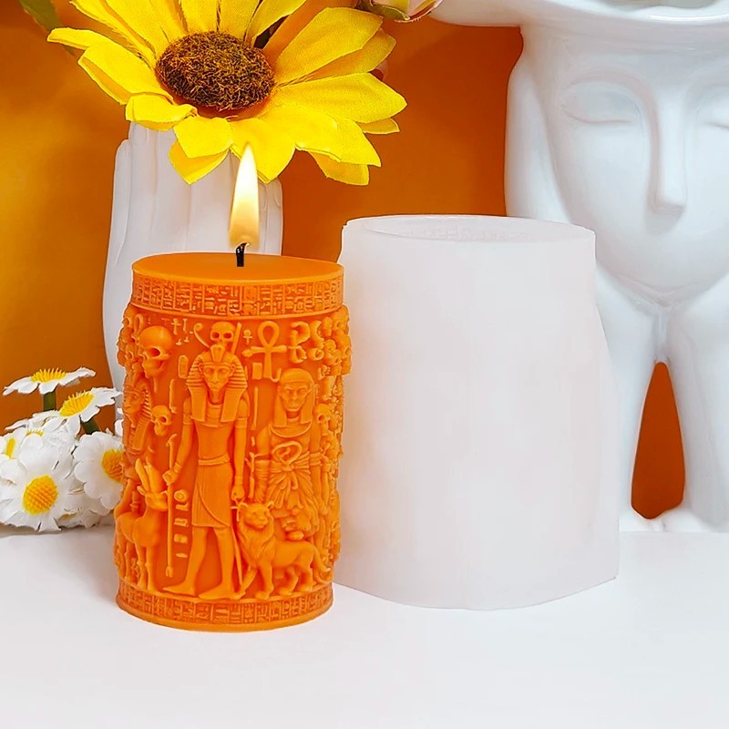 Egypt Pharaoh Candle Silicone Mold Wax Skull Relief Cylindrical Candle DIY Molds