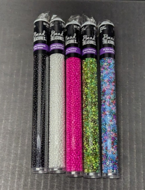Bead Treasures 2014 Glass Seed Beads 8/0 Black White Pink Green Turquoise 2.9oz