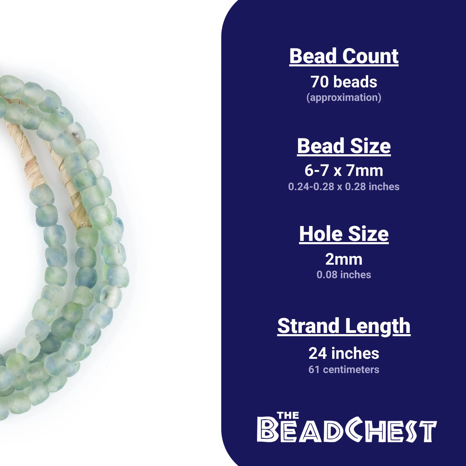 Blue-Green Swirl Recycled Glass Beads 7mm Ghana African Sea Glass Multicolor
