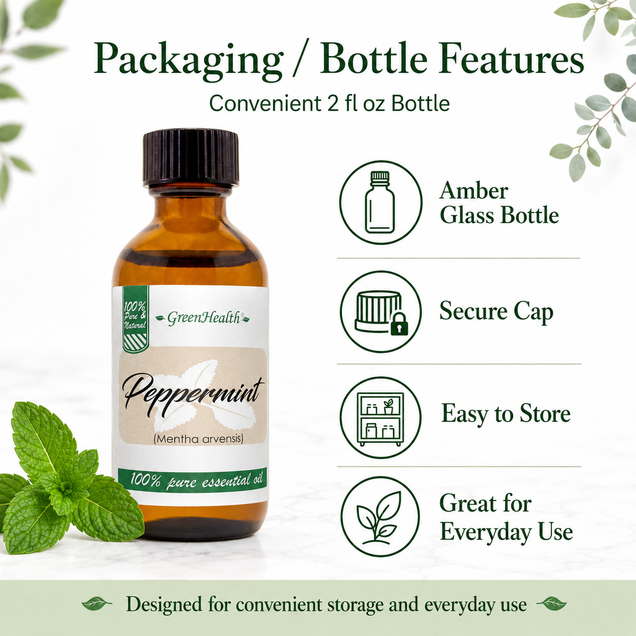 2 fl oz Peppermint Essential Oil 100% Pure – GreenHealth