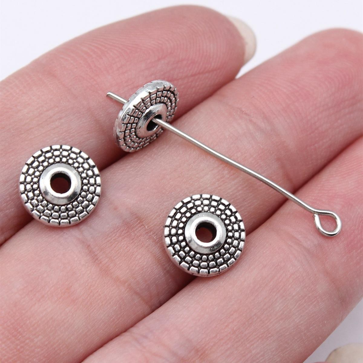 20/50PCS Antique Silver Tone Small Hole Round Spacer Bead 10X10mm GGS39-17115