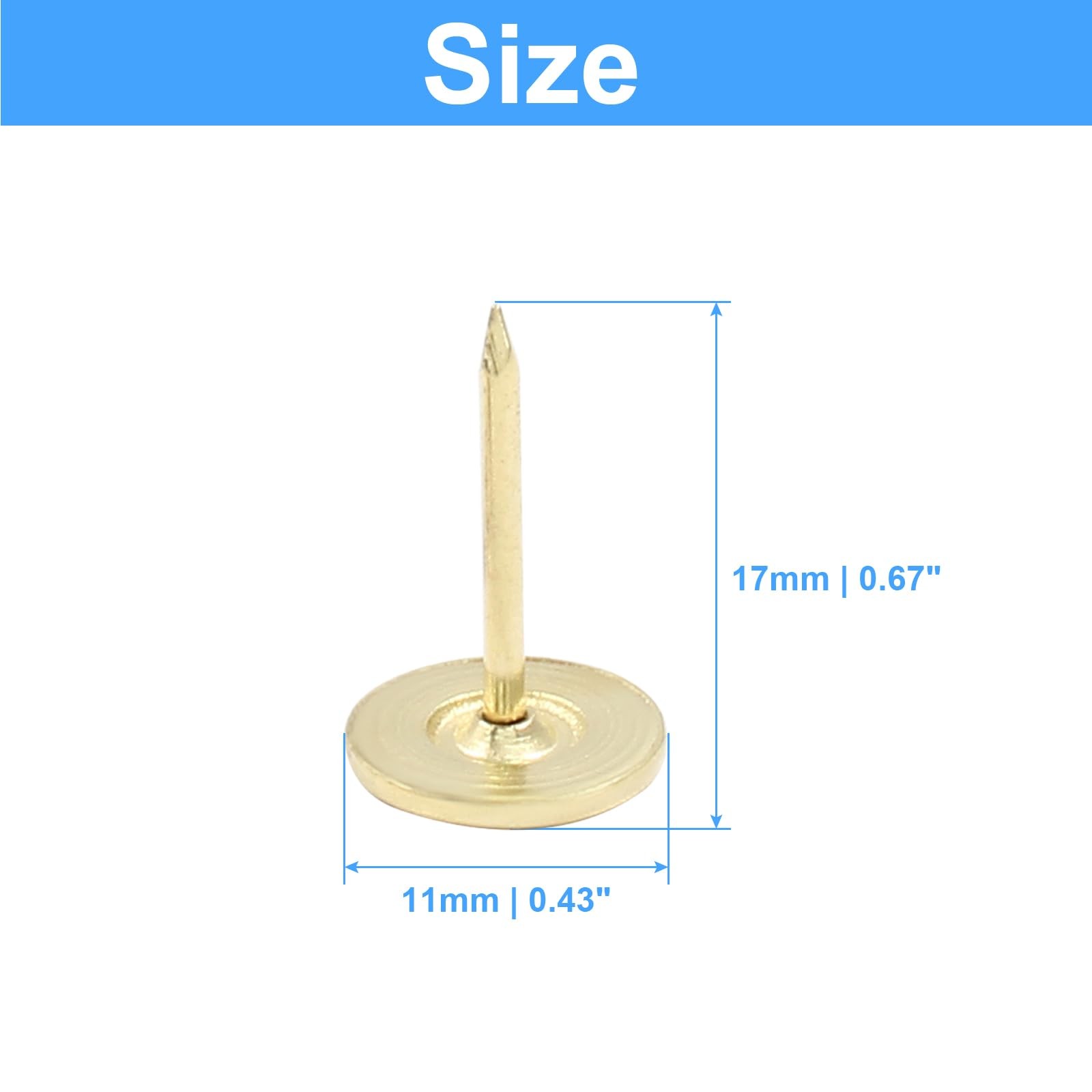 100 PCS 11mm x 17mm Gold Flat Head Thumb Tacks, Upholstery Tacks Pushpin for …