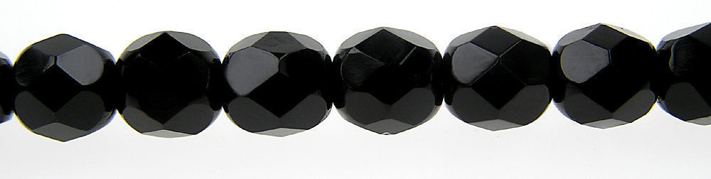 Czech Fire Polished Round Faceted Glass Beads in Jet black 3-14mm