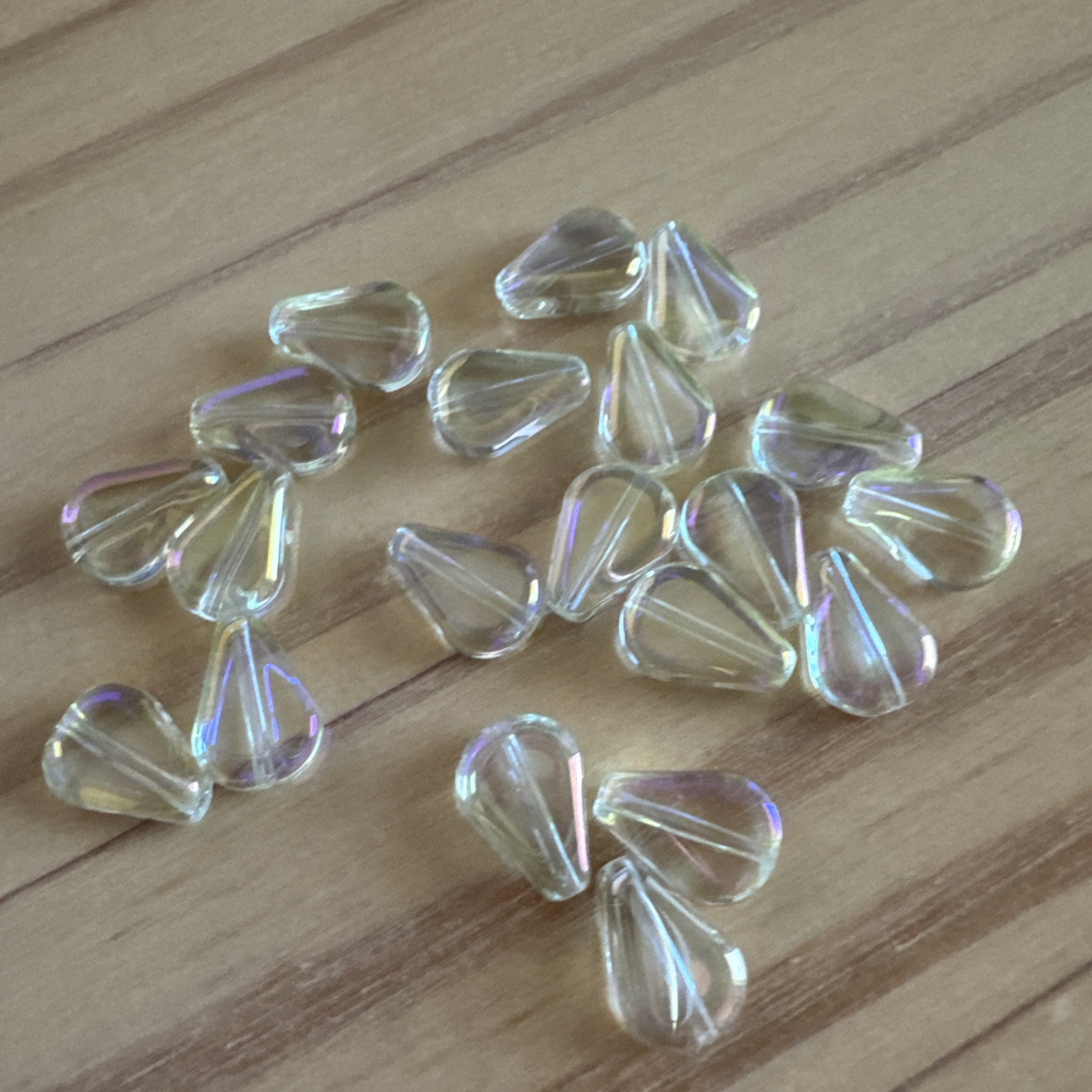 20 PALE CLEAR YELLOW FLAT TEAR DROP ELECTROPLATED GLASS BEADS 11mm Jewelry