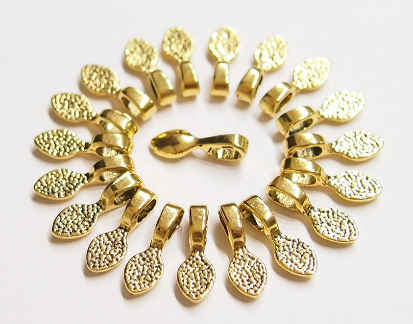 20 Small Antique Gold Oval Glue on Bails, for Pendants, Cameos, Cabochons, Glass