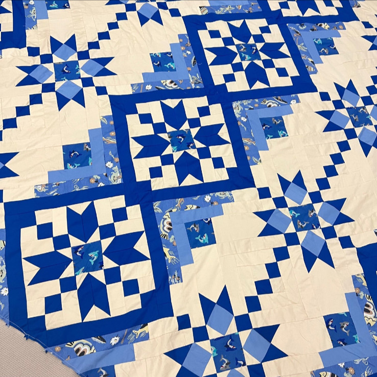 Handmade Blue Gazing Cotton Fabric Queen Size Patchwork quilt top/topper